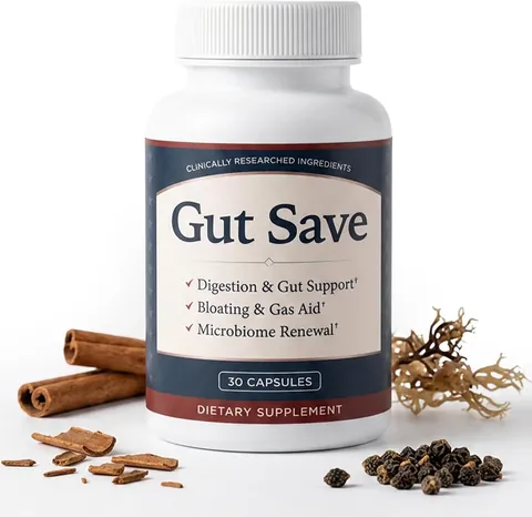 Gut Save bottle with cinnamon sticks, Irish sea moss and papaya seeds